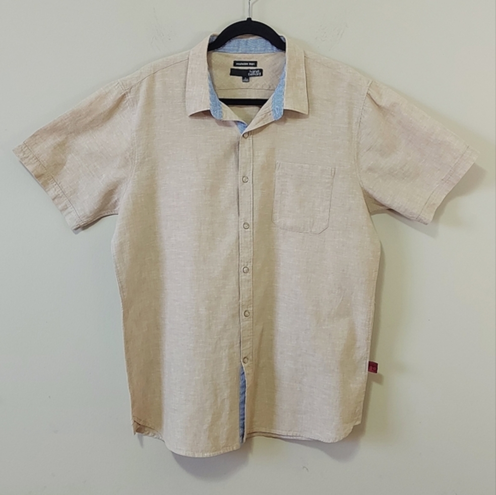 Harve Benard Men Linen Short Sleeve Shirt Beige Size Large Casual Summer Outfit